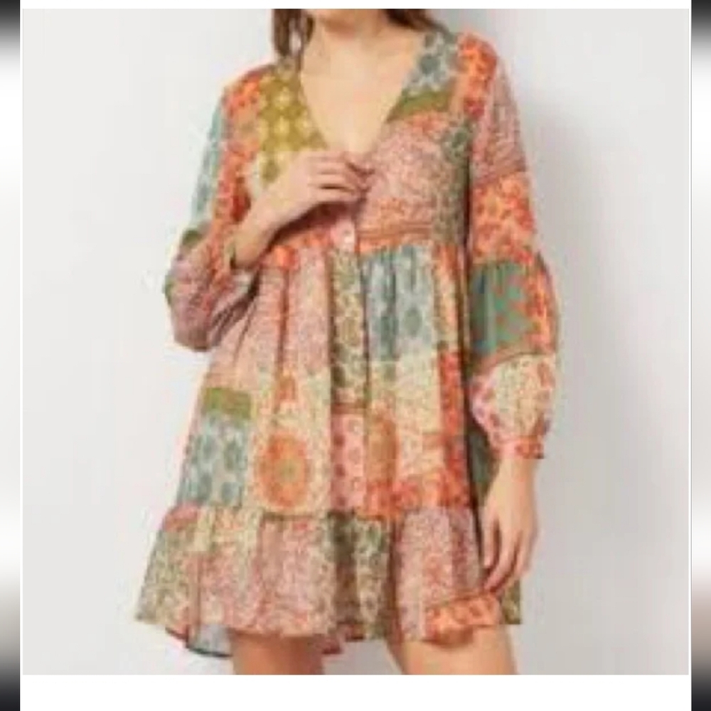 Zara Multicolor Patchwork Long Sleeve Boho Babydo… - image 4